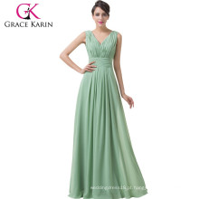 Grace Karin Vestido de dama de honra Chiffon longo e verde sem mangas com design elegante sem mangas 2015 CL6205